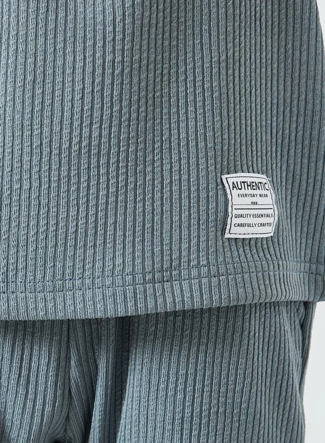 Styli Boys Blue Textured Knit T-Shirt and Shorts Set